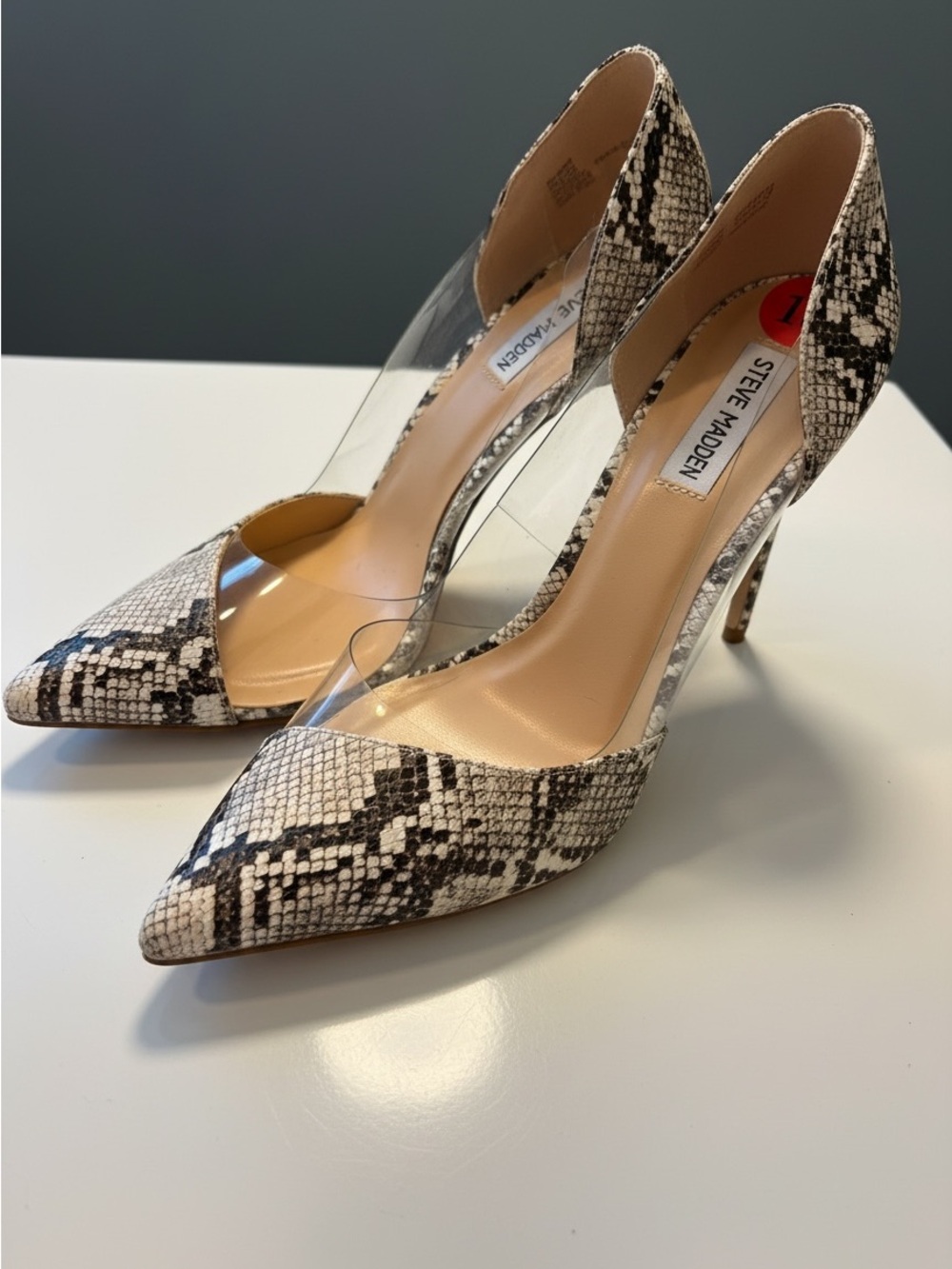 Steve Madden Snake-Print Clear Panel Stiletto Pumps - Black/White